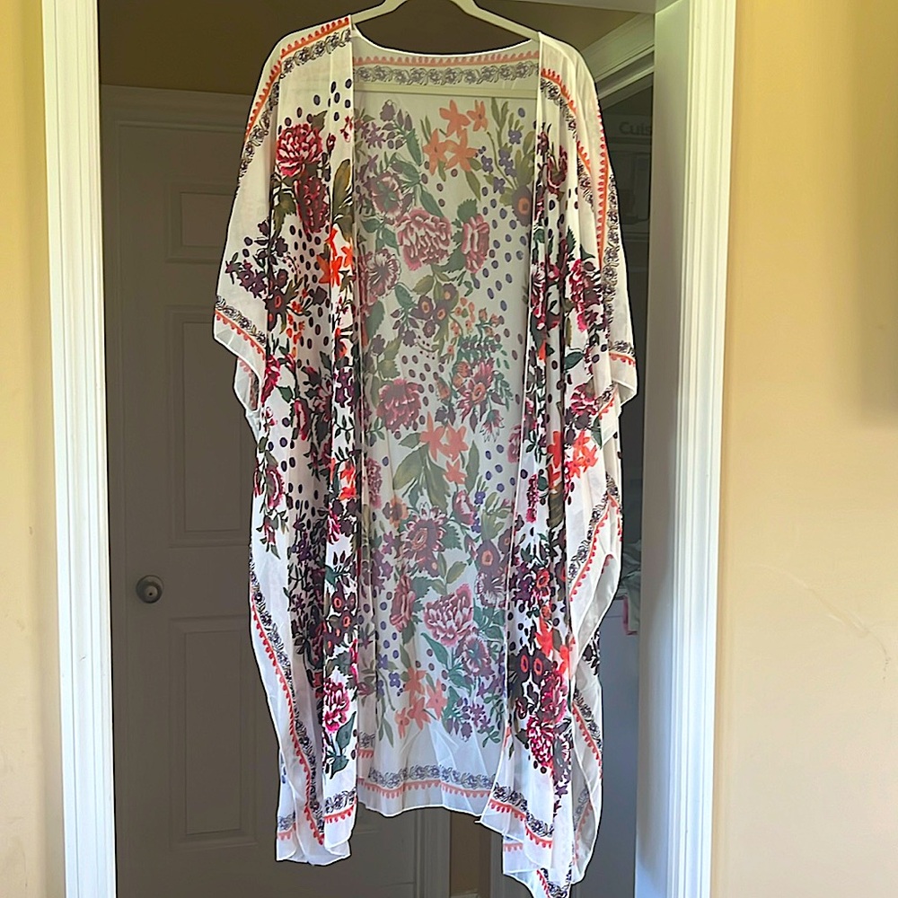🌸NWOT🌸Floral Print V Neck Chiffon Open Kimo Loose Fit Long Sleeve Size 2X